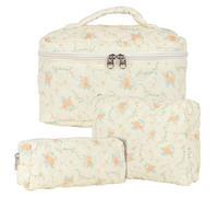3pcs Reise Kosmetiktasche Set Damen, Baumwolle Kulturbeutel Set Gesteppte Kulturtasche mit Blumenmuster, Make up Bag Aesthetic Schminktasche Cosmetic Bag für Kinder