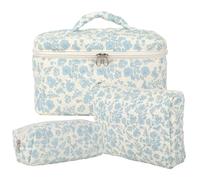 3pcs Reise Kosmetiktasche Set Damen, Baumwolle Kulturbeutel Set Gesteppte Kulturtasche Mit Blumenmuster, Make Up Bag Aesthetic Schminktasche Cosmetic Bag für Kinder