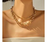 3Stk/Set Multi-Layer Punk Rock Hip-Hop Stil massive Ketten Halskette Set, Modeschmuck Geschenk für Frauen (zufällige Anzahl an Kettenringen)