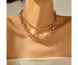 3Stk/Set Multi-Layer Punk Rock Hip-Hop Stil massive Ketten Halskette Set, Modeschmuck Geschenk für Frauen (zufällige Anzahl an Kettenringen)