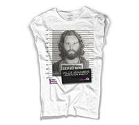 3styler T-Shirt für Damen, Weiß, Jim Morrison The Doors, Mugshot Foto-Beschilderung - Stopp Polizei Police Arrest - Linie Amazink - Flammige Baumwolle (Slub) 150 g/m², Bianco, Small