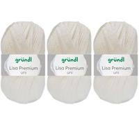 3x50 Gramm Gründl Lisa Premium Uni aus 100% Polyacryl inkl. Anleitung für Meerschwein (01 Weiss)