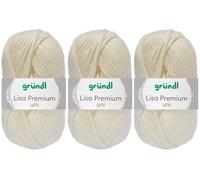 3x50 Gramm Gründl Lisa Premium Uni aus 100% Polyacryl inkl. Anleitung für Meerschwein (02 Creme)