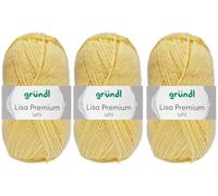 3x50 Gramm Gründl Lisa Premium Uni aus 100% Polyacryl inkl. Anleitung für Meerschwein (03 Pastellgelb)