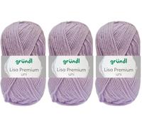 3x50 Gramm Gründl Lisa Premium Uni aus 100% Polyacryl inkl. Anleitung für Meerschwein (09 Flieder)