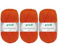 3x50 Gramm Gründl Lisa Premium Uni aus 100% Polyacryl inkl. Anleitung für Meerschwein (11 Orange)