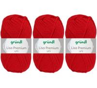 3x50 Gramm Gründl Lisa Premium Uni aus 100% Polyacryl inkl. Anleitung für Meerschwein (12 Signalrot)