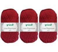 3x50 Gramm Gründl Lisa Premium Uni aus 100% Polyacryl inkl. Anleitung für Meerschwein (13 Weinrot)