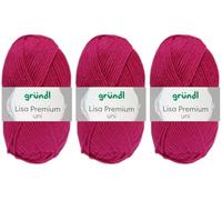 3x50 Gramm Gründl Lisa Premium Uni aus 100% Polyacryl inkl. Anleitung für Meerschwein (14 Fuchsia)