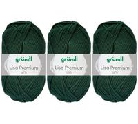 3x50 Gramm Gründl Lisa Premium Uni aus 100% Polyacryl inkl. Anleitung für Meerschwein (16 Tannengrün)