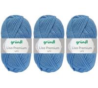 3x50 Gramm Gründl Lisa Premium Uni aus 100% Polyacryl inkl. Anleitung für Meerschwein (17 Mittelblau)
