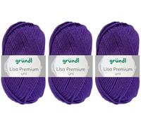 3x50 Gramm Gründl Lisa Premium Uni aus 100% Polyacryl inkl. Anleitung für Meerschwein (21 Dunkellila)