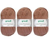 3x50 Gramm Gründl Lisa Premium Uni aus 100% Polyacryl inkl. Anleitung für Meerschwein (22 Nougat)