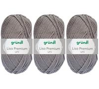 3x50 Gramm Gründl Lisa Premium Uni aus 100% Polyacryl inkl. Anleitung für Meerschwein (24 Kieselgrau)