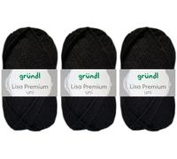 3x50 Gramm Gründl Lisa Premium Uni aus 100% Polyacryl inkl. Anleitung für Meerschwein (26 Schwarz)