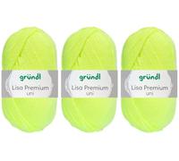 3x50 Gramm Gründl Lisa Premium Uni aus 100% Polyacryl inkl. Anleitung für Meerschwein (27 Neon Gelb)