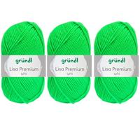 3x50 Gramm Gründl Lisa Premium Uni aus 100% Polyacryl inkl. Anleitung für Meerschwein (29 Neon Grün)