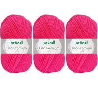 3x50 Gramm Gründl Lisa Premium Uni aus 100% Polyacryl inkl. Anleitung für Meerschwein (30 Neon Pink)