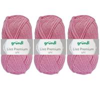 3x50 Gramm Gründl Lisa Premium Uni aus 100% Polyacryl inkl. Anleitung für Meerschwein (31 Rosa)
