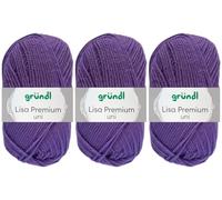 3x50 Gramm Gründl Lisa Premium Uni aus 100% Polyacryl inkl. Anleitung für Meerschwein (43 Lila)