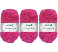 3x50 Gramm Gründl Lisa Premium Uni aus 100% Polyacryl inkl. Anleitung für Meerschwein (44 Pink)