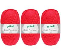 3x50 Gramm Gründl Lisa Premium Uni aus 100% Polyacryl inkl. Anleitung für Meerschwein (47 Neon Koralle)