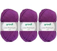 3x50 Gramm Gründl Lisa Premium Uni aus 100% Polyacryl inkl. Anleitung für Meerschwein (48 Purpur)
