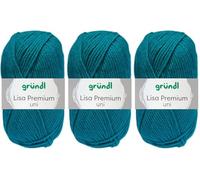 3x50 Gramm Gründl Lisa Premium Uni aus 100% Polyacryl inkl. Anleitung für Meerschwein (49 Petrol)