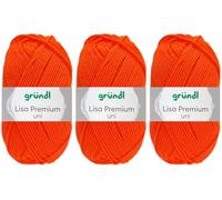 3x50 Gramm Gründl Lisa Premium Uni aus 100% Polyacryl inkl. Anleitung für Meerschwein (50 Neon Orange)