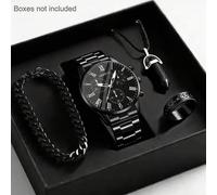 4/1 Stück Jungen Mode Business Lässig Quarz Uhr Set mit stilvollem Armband, Anhänger Halskette und Ring, geeignet als Geburtstagsgeschenk/Feiertagsges
