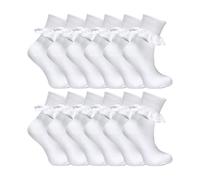 (4-6 Jahre, Weiß) Sock Snob - 12er Pack Mädchen Weiß Socken mit Rüschen | Baumwolle Schule Socken | Sock Snob