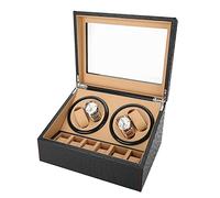 4+6 Uhrenbeweger für Automatikuhre 3 Drehmodis super leisem Motor Uhrenbeweger Box Luxuriöser PU Leder Uhrengehäuse Watch Winder mit 6 extra Speicherplätze und Transparente Glasabdeckung