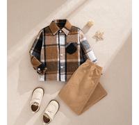 4-7 Jahre alte Jungen Vintage Karokragen Hemd + Cord Lässig Hose 2-teiliges Outfit, Street Style, Herbst/Winter