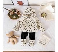 4-7 Jahre alte Mädchen Lässig Leoparden Muster Flauschiger Sweatshirt und Schwarze Leggings 2-teiliges Outfit, geeignet für den täglichen Gebrauch