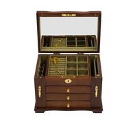 4 Etagen Schmuckkasten, Holz jewelry Aufbewahrungsbox Vintage Schmuckschatulle mit Schloss & Spiegel für Schmuck, Halsketten, Ringe