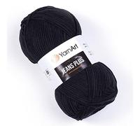 4 Knäuel (Knäuel) YarnArt Jeans Plus Garn, 55% Baumwolle, 45% Polyacryl, jeder Knäuel 100 g, 160 m, Garngewicht: 4: Worsted-Aran, (53 - Schwarz)