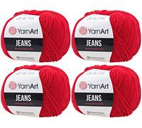 4 Knäuel YarnArt Jeans 55% Baumwolle 45% Acryl Garn Mischung Garn Häkeln Handstricken Kunst Lot von 4skn 200 gr 690 Yds (90rot)