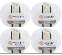 4 Knäuel YarnArt Jeans 55% Baumwolle 45% Acryl Garn Mischung Garn Häkeln Handstricken Kunst Lot von 4skn 200 gr 690 Yds (1-weiß)
