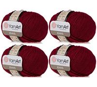 4 Knäuel YarnArt Jeans 55% Baumwolle 45% Acryl Garn Mischung Garn Häkeln Handstricken Kunst Lot von 4skn 200 gr 696 yds (66-Bordeaux)