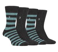 4 Paar Bambus gestreifte Stiefelsocken | Farah | Designer bestickte Socken für den Sommer - Charcoal / Teal EU 39 - 45
