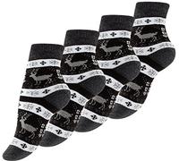 4 Paar Damen Thermo-Socken mit Innenfrottee, Winter Socken im Noweger Design, schwarz-anthrazit-weiß