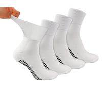 4 Paar Kurz Bambus Antirutsch Diabetikersocken | Dr. Socks | Ohne gummi ohne Naht Strick und Rutschfeste Socken für Diabetiker (37-40, Weiß)