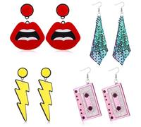 4 Paar Neon Ohrringe für Damen - Retro Acryl Tropfen 70er 80er 90er Jahre Modische Kostümschmuck Neon Party