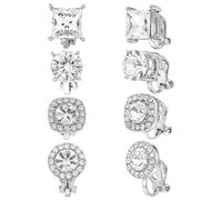 4 Paar Ohrringe Herren Damen Clip Ohrringe Silber Ohrstecker Set Quadratische Zirkonia Ohrstecker Herren Frauen Nicht Durchbohrt