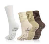 4 Paare Stoppersocken Damen, Cotton Yoga AntiRutschSocken, Soft Pilates Socken, Knit Rutschfeste Socken, Kniestrümpfe Lange Antirutsch Socken für Ballett Barre Tanz Gym Fitness Workout Trampolin 36-41
