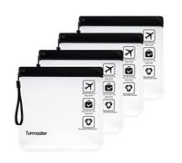 4 Packen Flughafen zugelassener durchsichtiger Kulturbeutel, auslaufsichere Flughafensicherheit zugelassene Flüssigkeitsbeutel 20 x 20cm, wasserdichte Reisekulturbeutel, Schwarz mit Griff