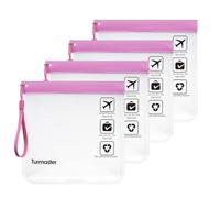 4 Packen Flughafen zugelassener durchsichtiger Kulturbeutel, auslaufsichere Flughafensicherheit zugelassene Flüssigkeitsbeutel 20 x 20cm, wasserdichte Reisekulturbeutel, Rosa mit Griff