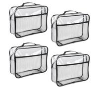 4 Pcs Kulturtasche Damen Herren, 31x25,5x4,5cm, Kulturbeutel Groß Transparent, Kosmetiktasche PVC Wasserdicht, Reisetasche mit Handgriff Netztaschen, Make Up Organizer, Aufbewahrung Schreibwaren Reise