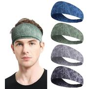 4 pcs Sport Stirnband für Herren, Schweißband und Sport Stirnband, Feuchtigkeitstransport Workout Schweißbänder, Anwendbar auf für Laufen, Cross Training, Yoga und Fahrradhelm