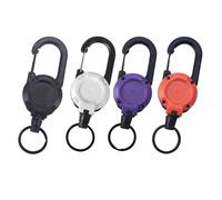 4 Schlüsselband Ausziehbar, Ausziehbarer Schlüsselanhänger mit 60cm Stahldrahtseil, Durable Schlüsselanhänger für Outdoor-Aktivitäten, Camping, Angeln, Jagen, 4 Farben (Schwarz, Orange, Lila, Weiß)